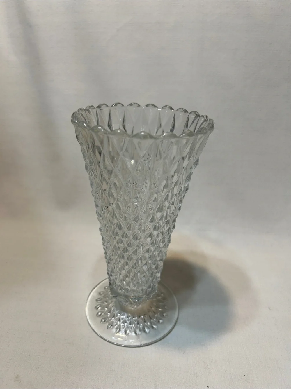Vintage Indiana Glass Diamond Point Footed Trumpet Vase